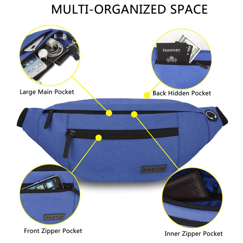 MAXTOP Large Crossbody Fanny Pack Belt Bag for Women Men with 4-Zipper Pockets Gifts for Enjoy Sports Yoga Festival Workout Traveling Running Hands-Free Wallets Waist Pack Phone Bag Fits All Phones - Image 3